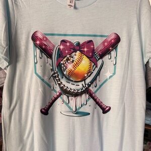 Bella Canvas Light Blue Tee with Yellow Softball and Pink Accent Graphic